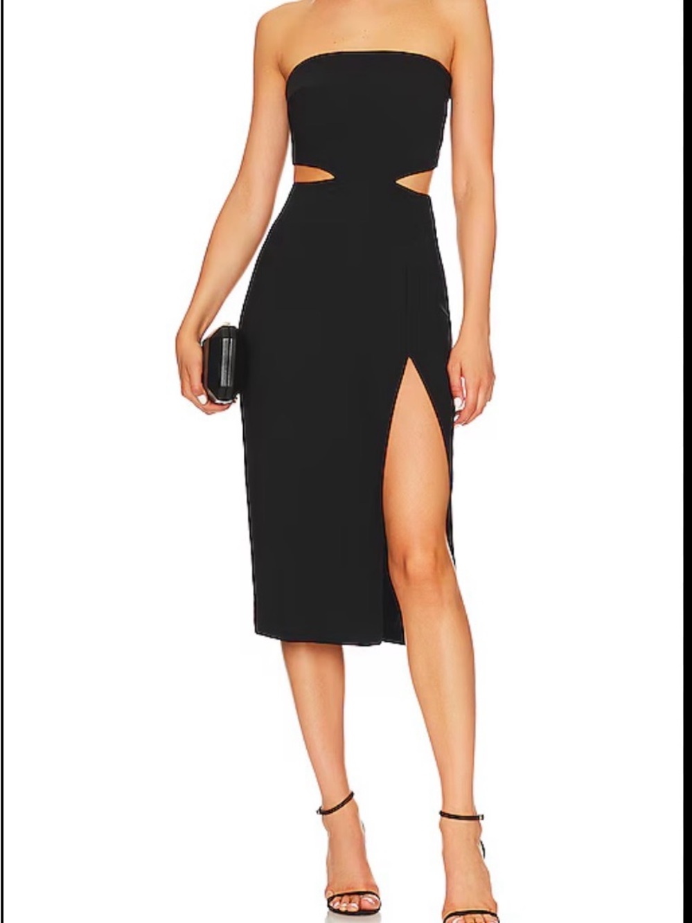 Amanda Uprichard Black Strapless Cutout Dress with Thigh Slit